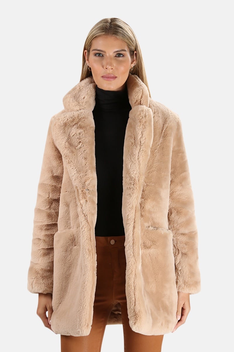 Apparis Sophie Faux Fur Coat - Sand - Size Large - Like New