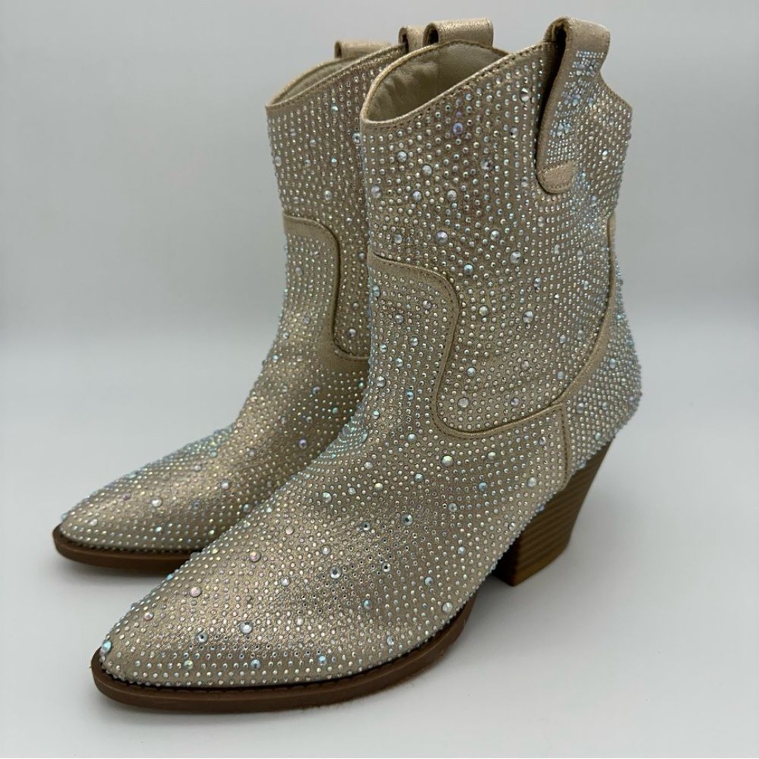 Women’s 8 Forever Sparkle Rhinestone Cowboy Heeled Ankle Boots Beaded Eras Tour