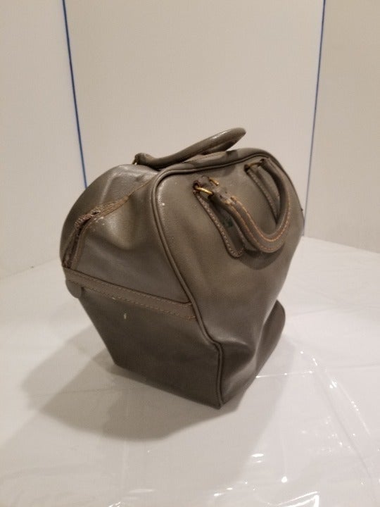 Vtg Brunswick Gray Leather Bowling Bag
