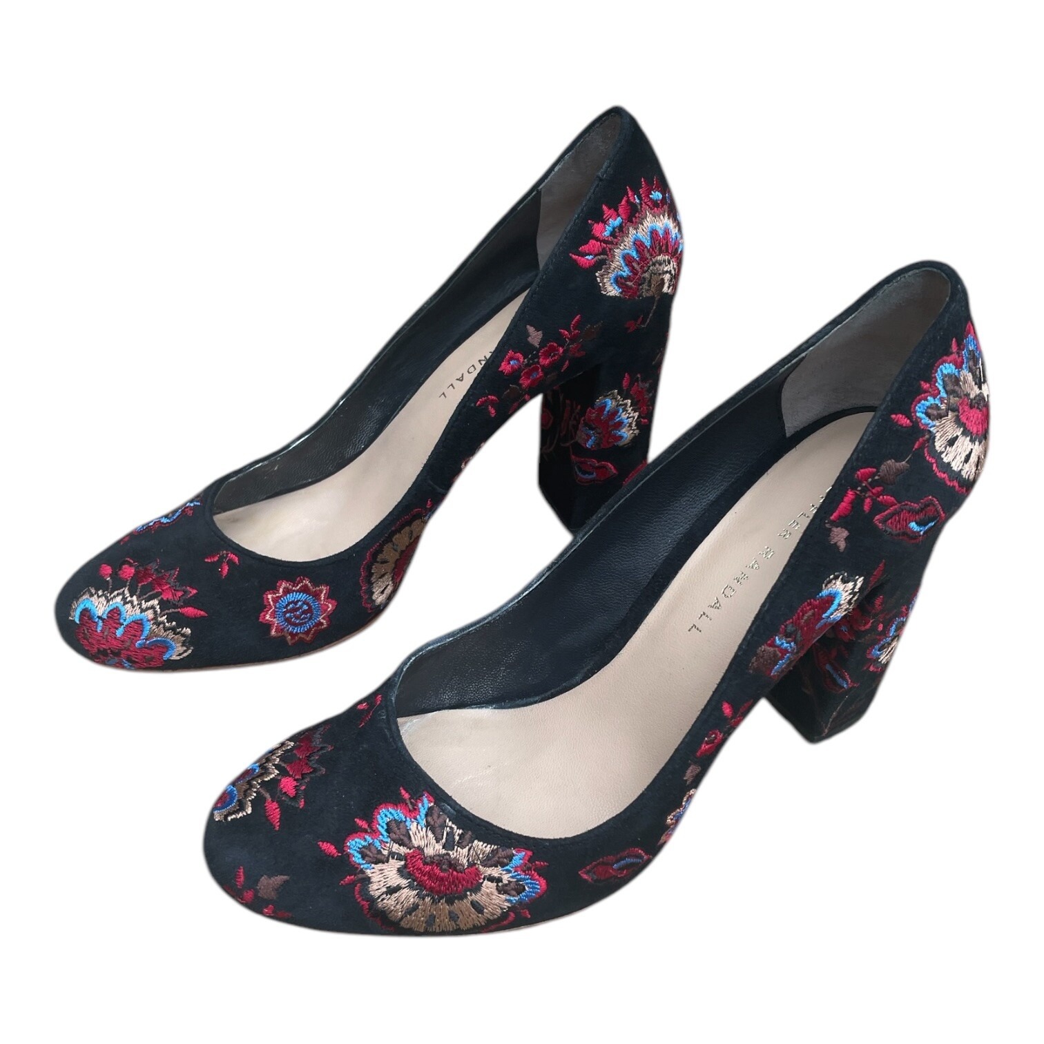 Loeffler Randall Sydnee Pumps Size 8 Black Floral Embroidered Leather