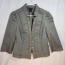White House Black Market Green Cotton Sateen Stretch Military Jacket Size 8