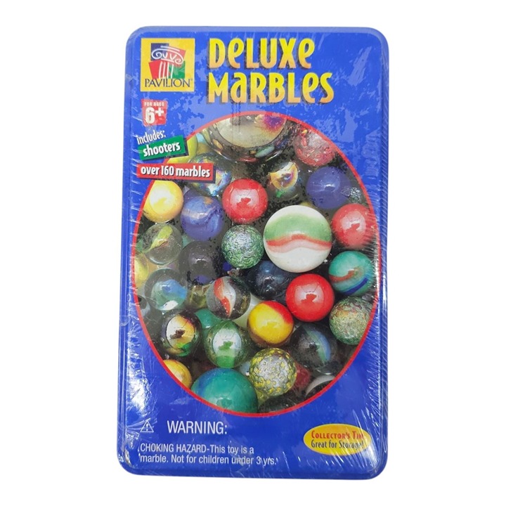 Toys R Us Pavilion Deluxe Marbles Tin Box 160+ Marbles With Shooters 1999 NOS