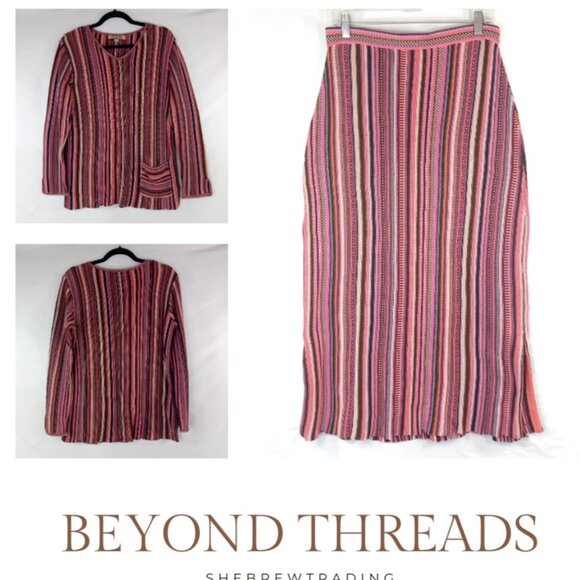 Beyond Threads Womens Skirt Set Size L Pima Cotton Pink Striped Retro