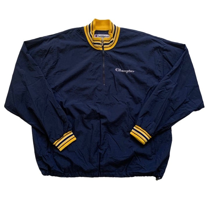Vintage 1990s 90s Champion Sportswear Navy Yellow Windbreaker Jacket Men XXL 2XL