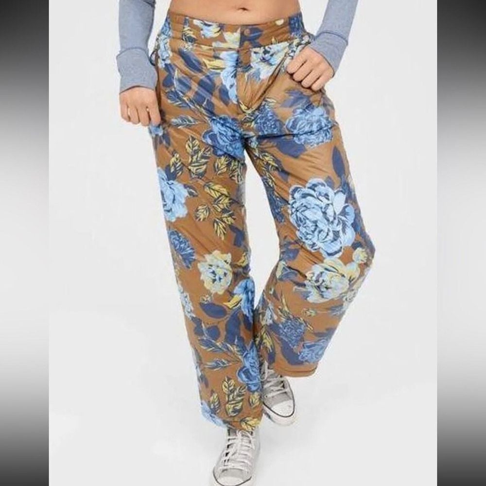 Offline by Aerie Bronze Floral Chillside Snow Puffer Ski Pants Sz L NEW