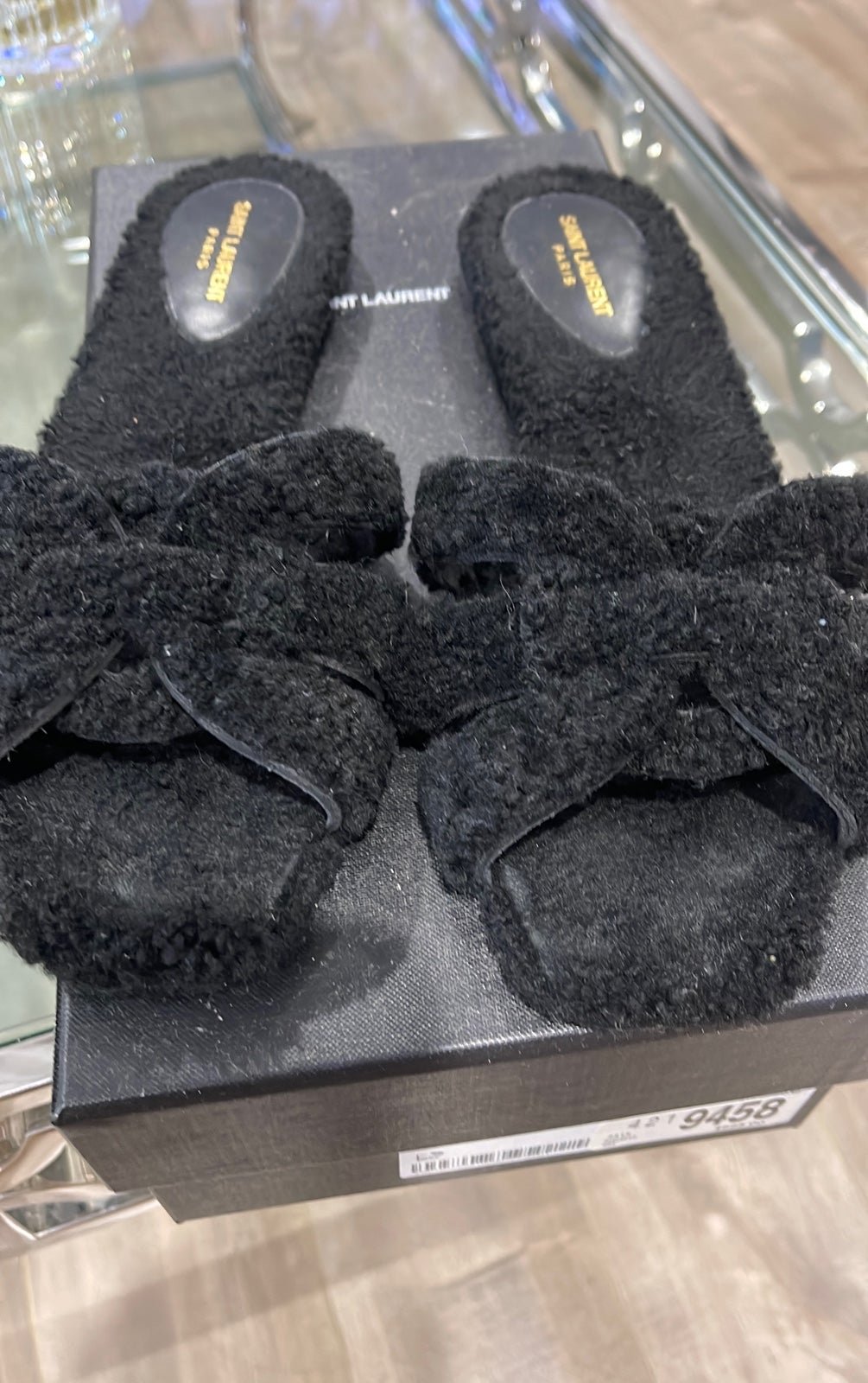Saint Laurent Women's Tribute Shearling Flat Sandals