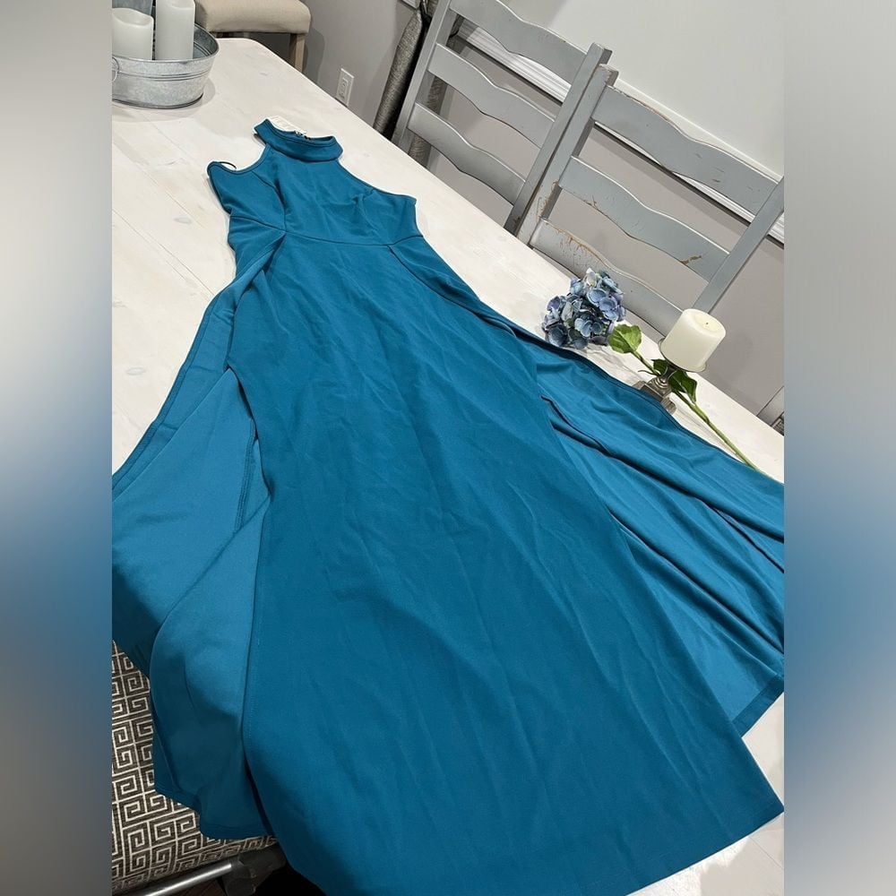 NEW W TAGS! MUSHARE Halter Neck Sexy 2 side Split Maxi Long Formal prom Dress L