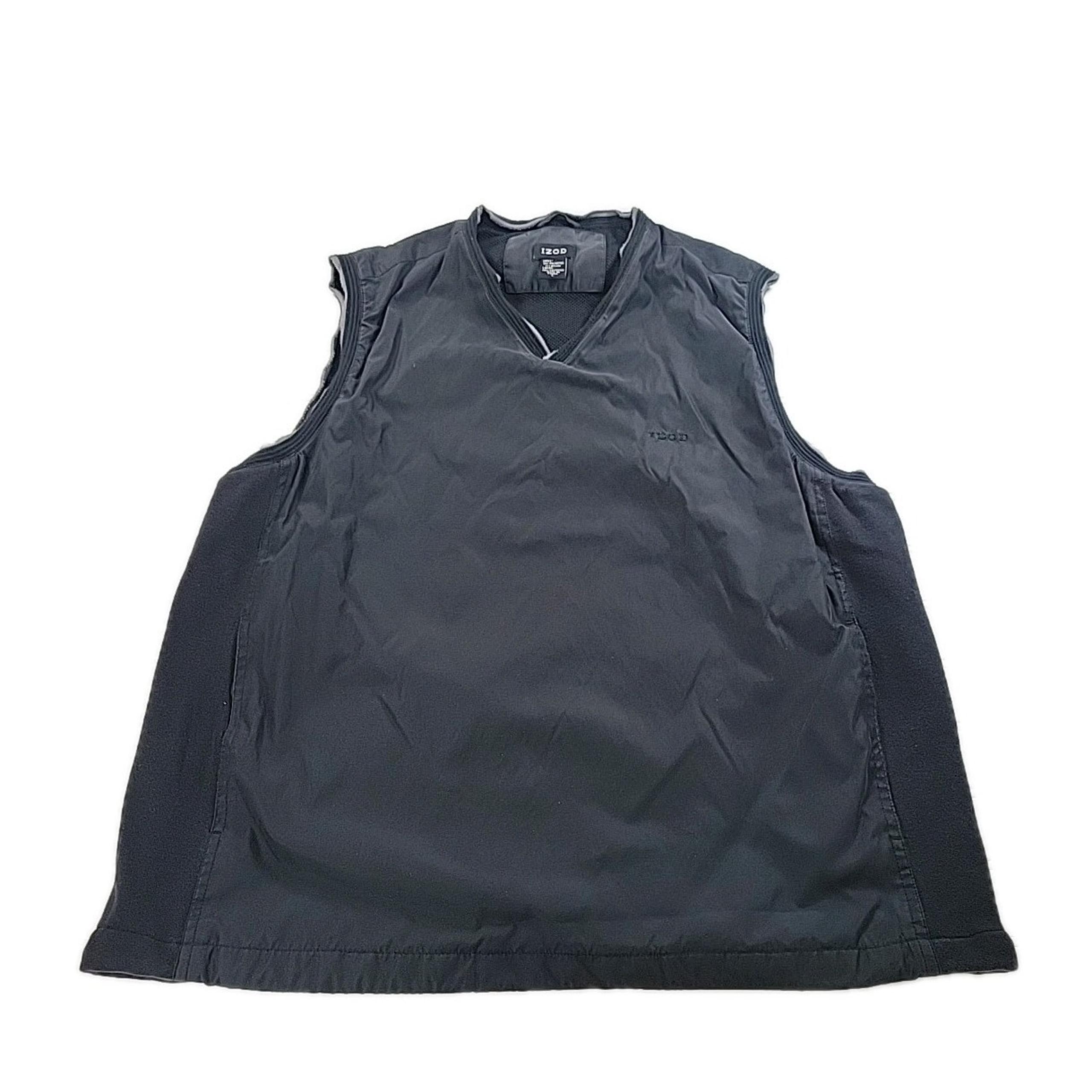 Vintage IZOD Golf Windbreaker Vest Mens Large BLACK V Neck Pullover 90s Logo