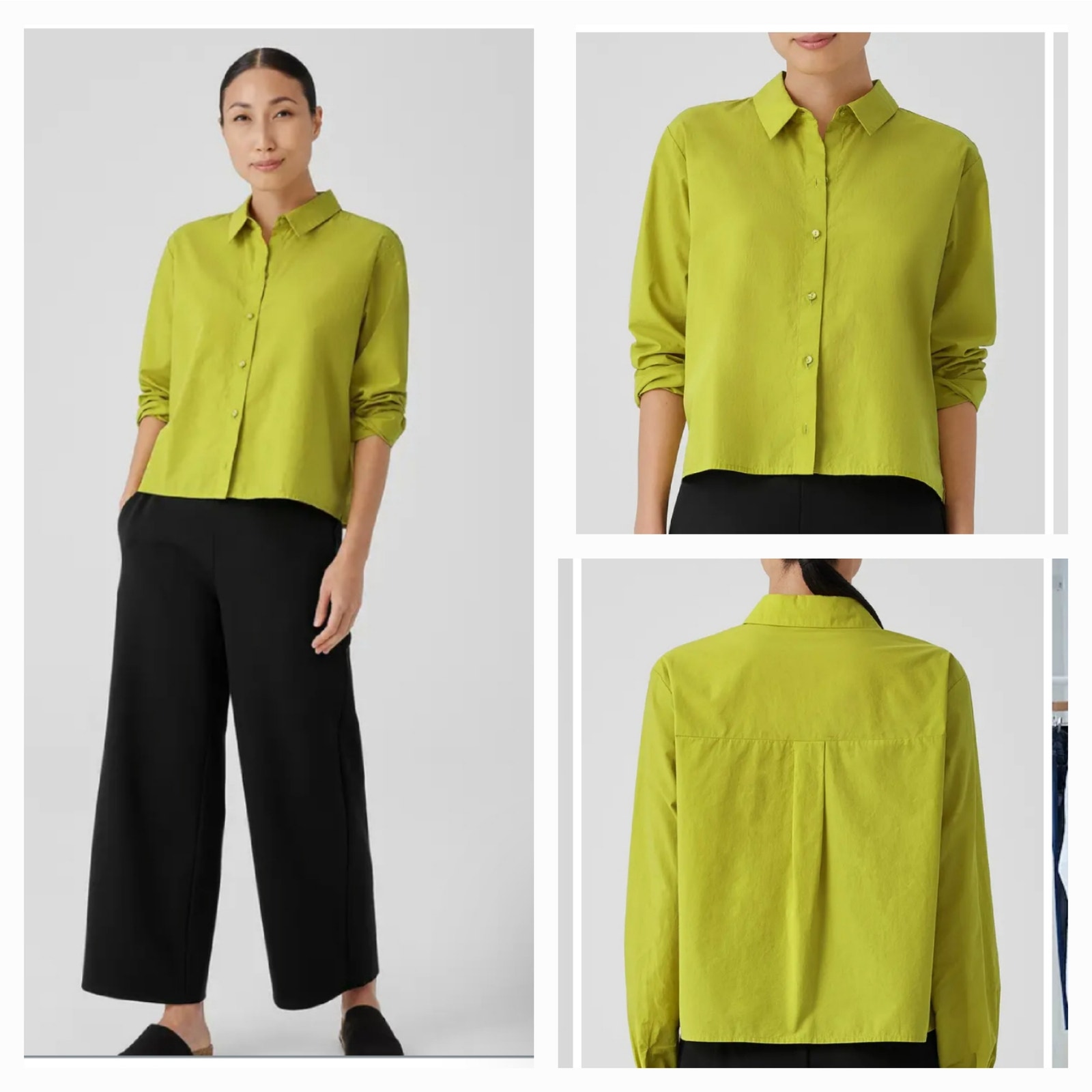 EILEEN FISHER CLASSIC POINT COLLAR POPLIN SHIRT, SIZE L