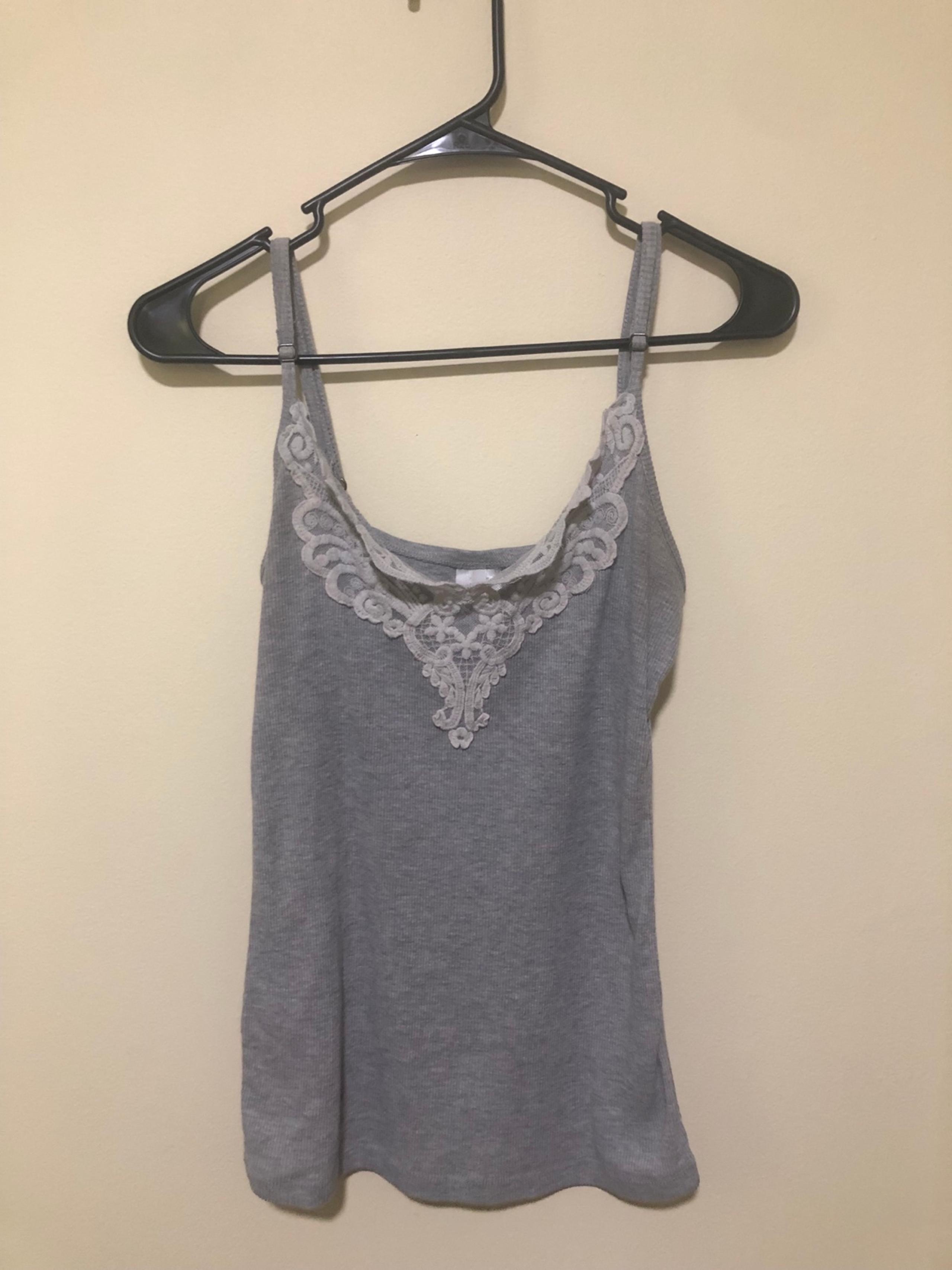 Bongo Tank Top Y2K Style Cami Juniors L Gray Adjustable Straps Lace