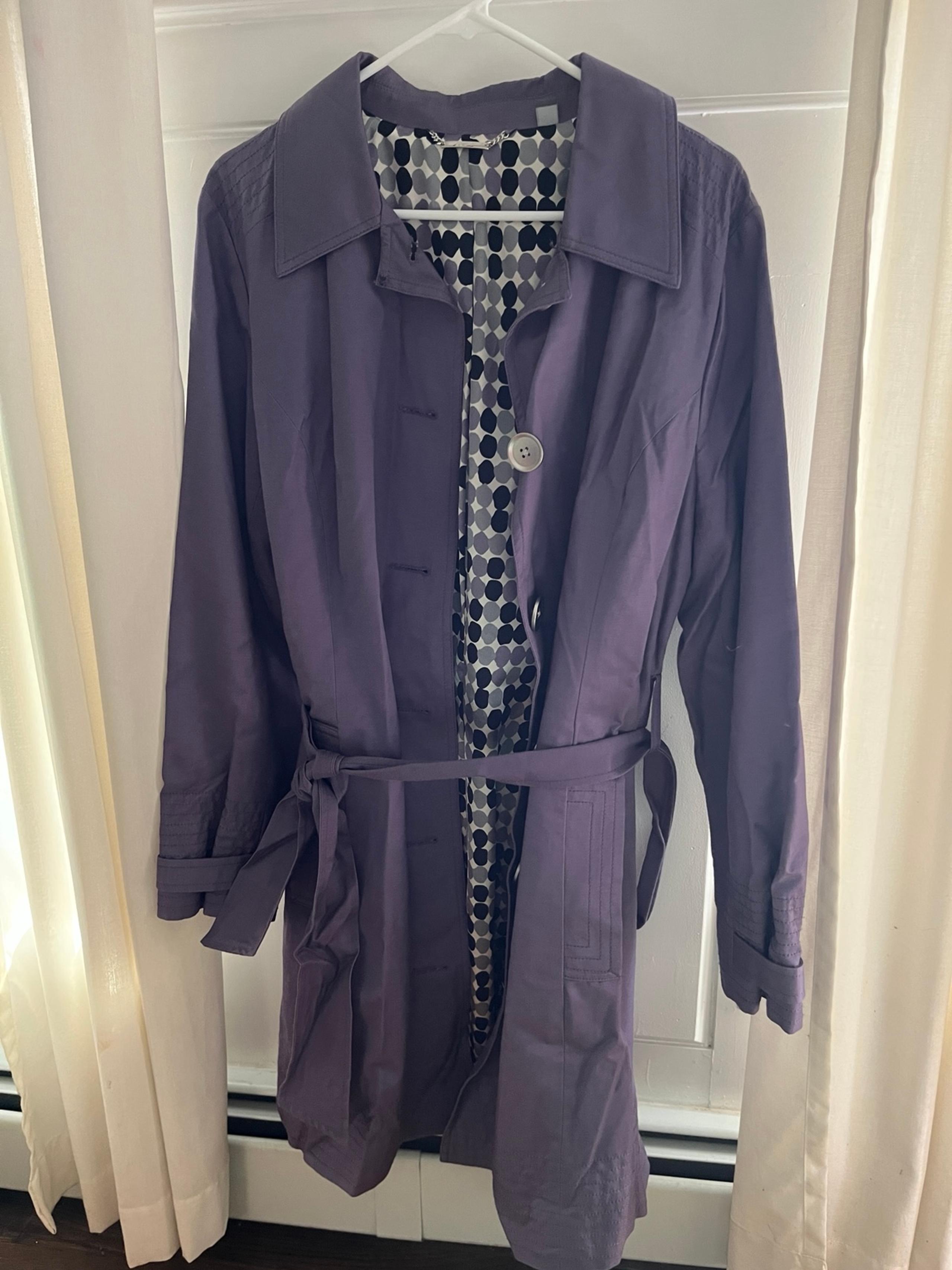 Apt. 9 Women's Trench Coat Purple Silver Buttons Print Lining Belt Size XL