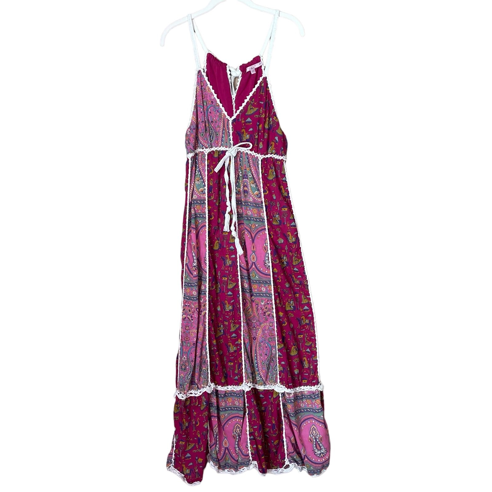 Calypso St. Barth Lumbra Maxi Dress Pink Sz XS Patchwork Crochet Bohemian AS IS