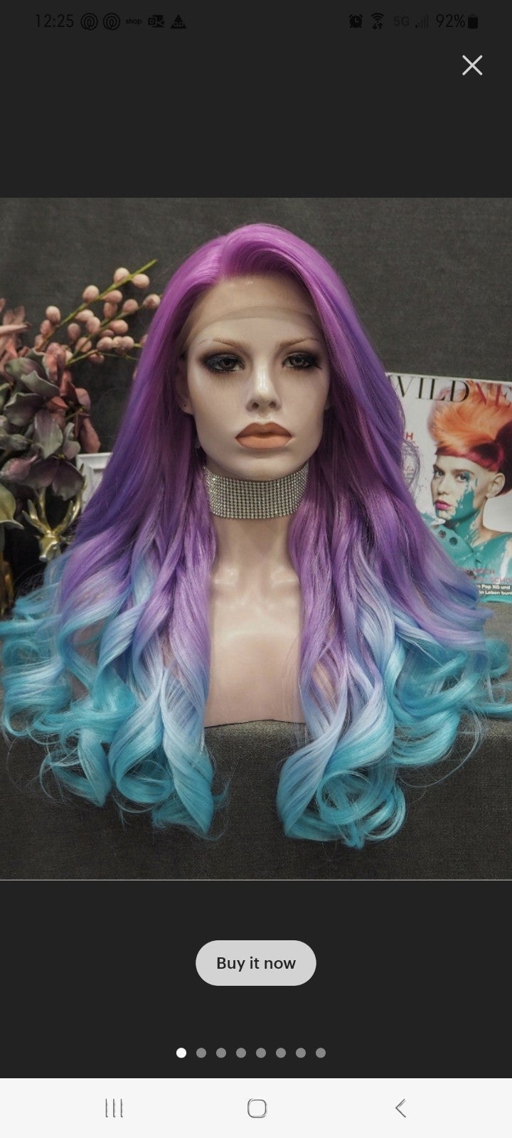 Beautiful Purple and Blue Ombre Wig ÷ 2 Wig stands, 2 brushes & 2 caps
