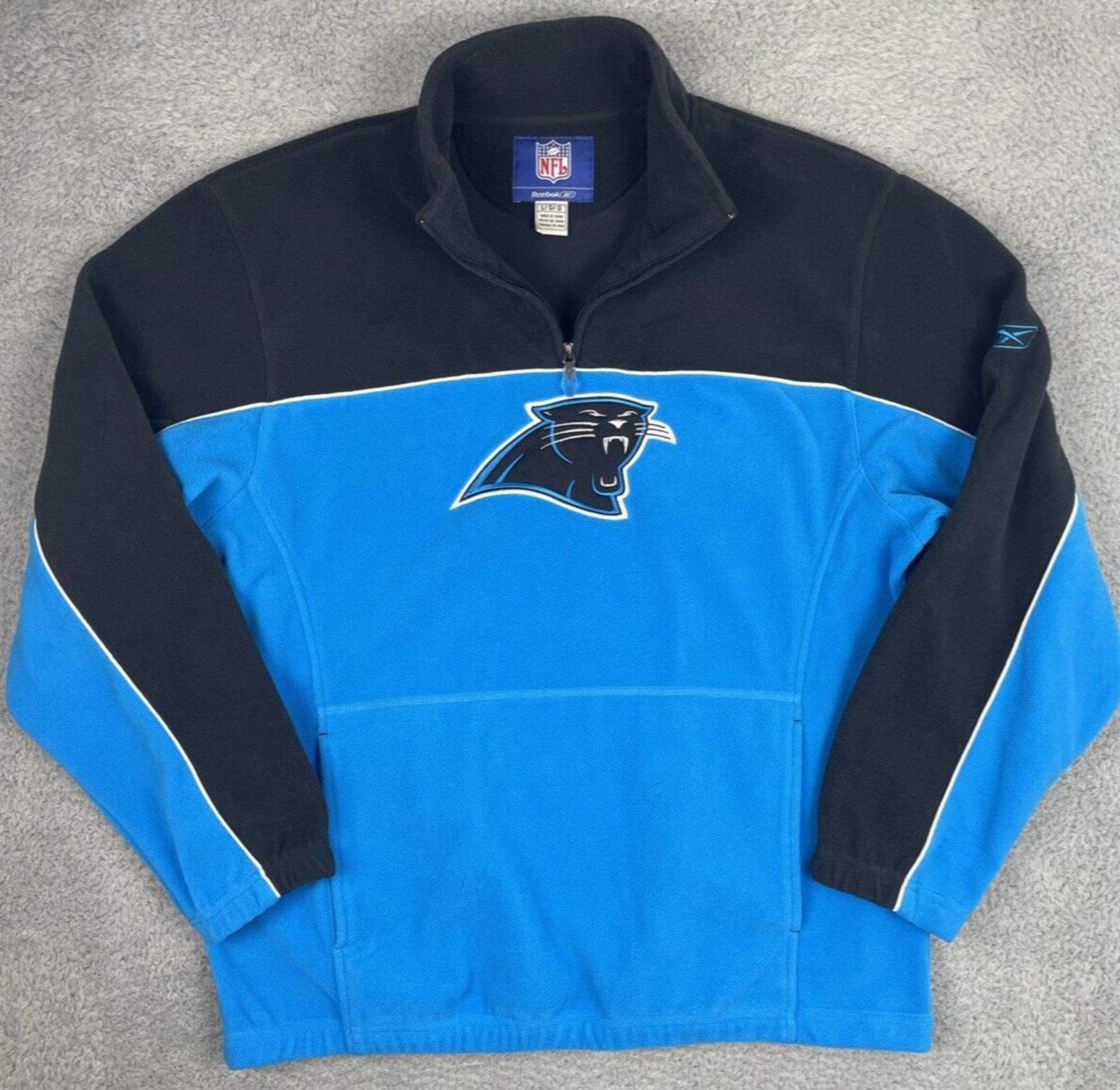 Reebok Carolina Panthers 1/4 Zip Pullover Fleece Sweater Mens Large Blue NFL