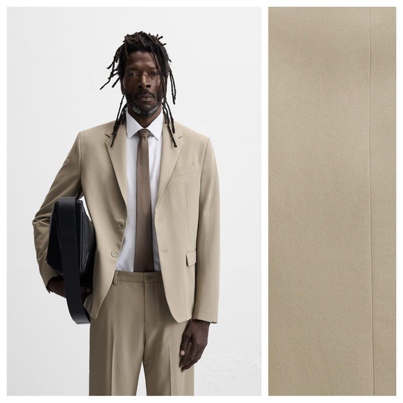 NWT. Zara Man Sand Viscose Blend Comfort Slim Fit Blazer. Size 38.