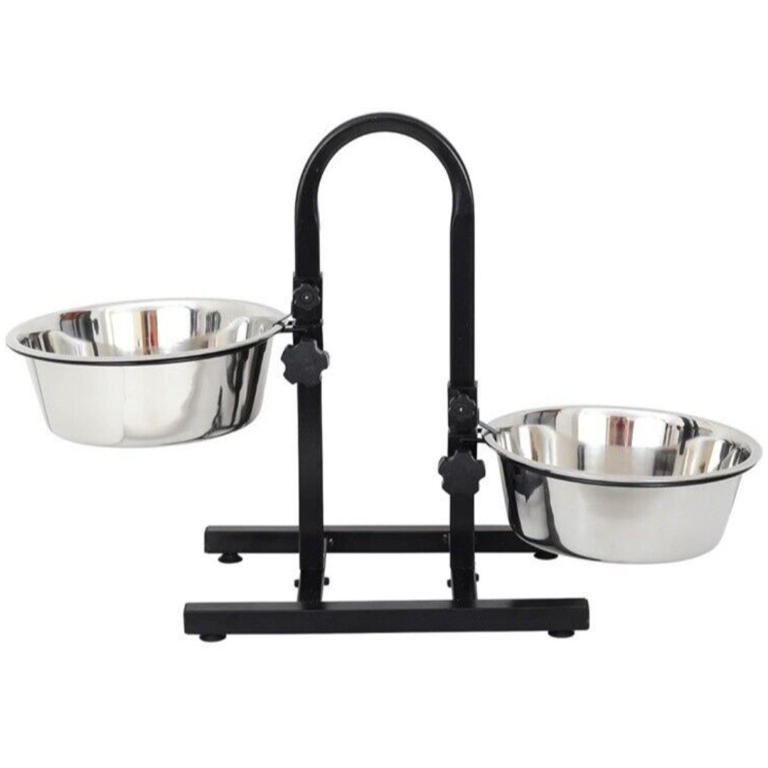 Adjustable U-Design Double Diner Non-Skid Rubber Base Noise Free Dog Food Stand