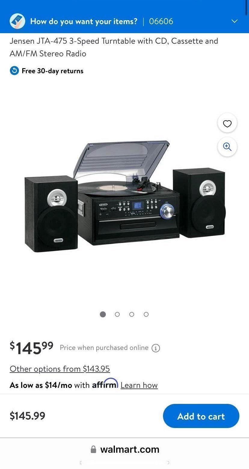 Jensen JTA-475 3-Speed Turntable with CD, Cassette and AM/FM Stereo Radio