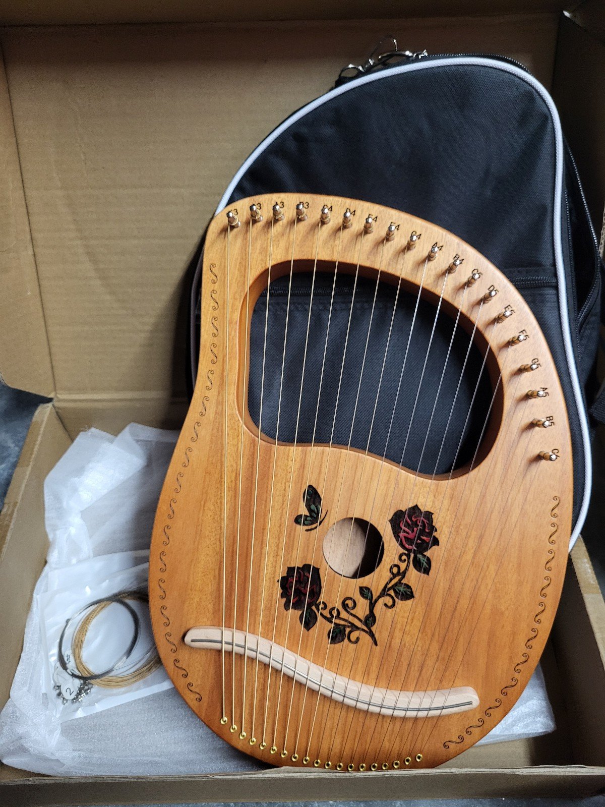 Wooden Mahogany Lyre 19 String Harp Musical Instrument