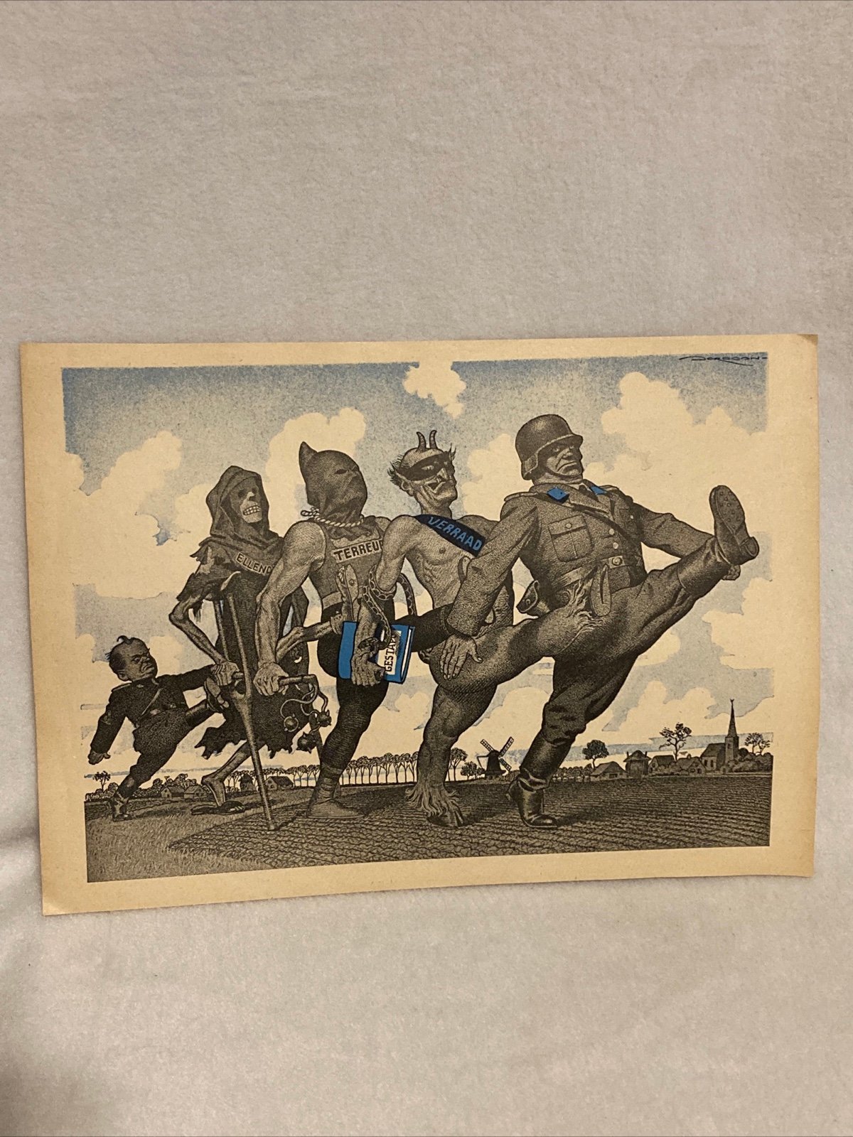 Vintage WW2 German propaganda Doordann Print 12.5x9in *RARE*