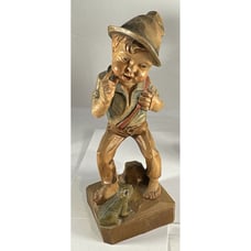 Wood Carving Man With Frog Made In Italy