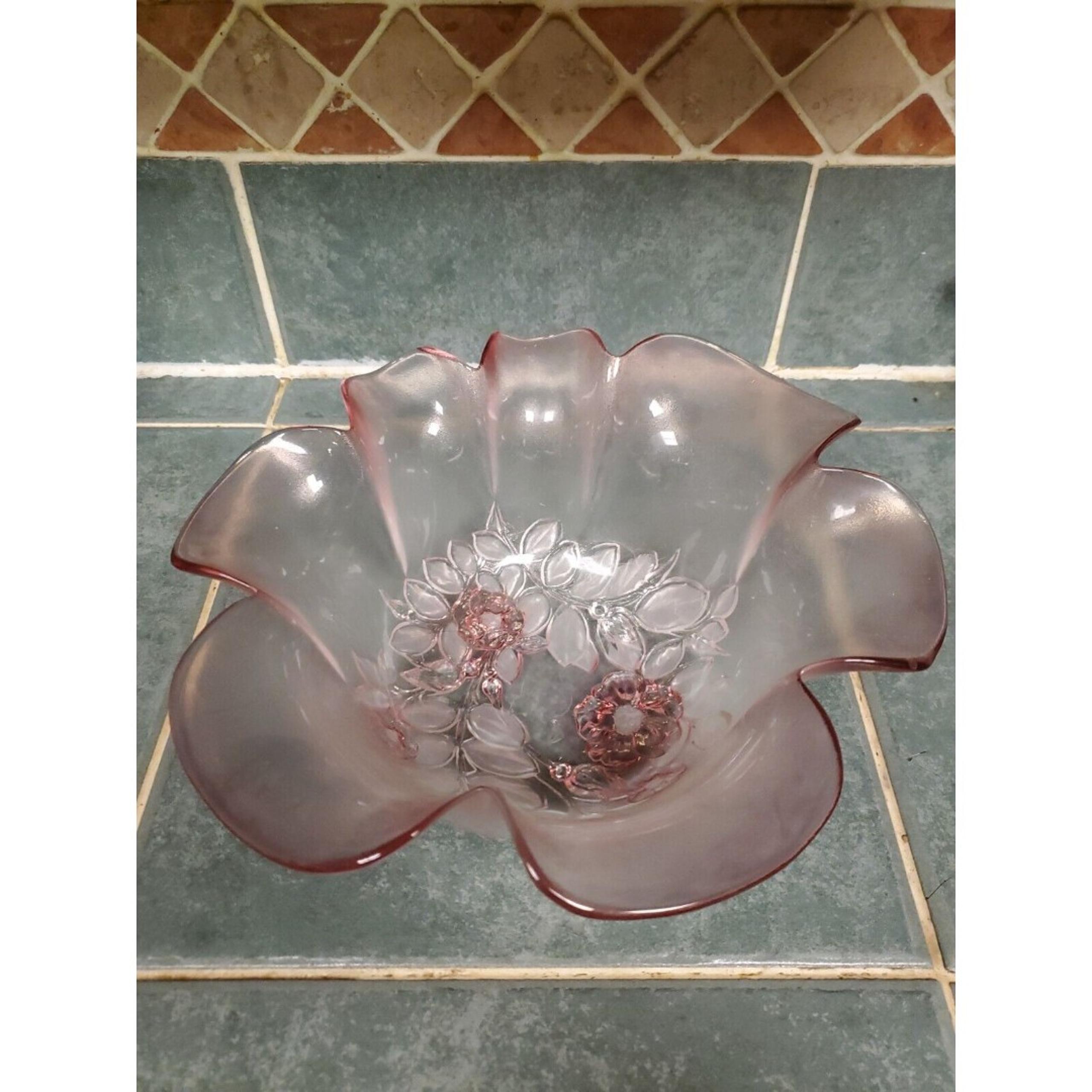 Mikasa Rosella 8" Pink Floral Crystal Ruffled Serving Bowl/Candy Dish W.Germany