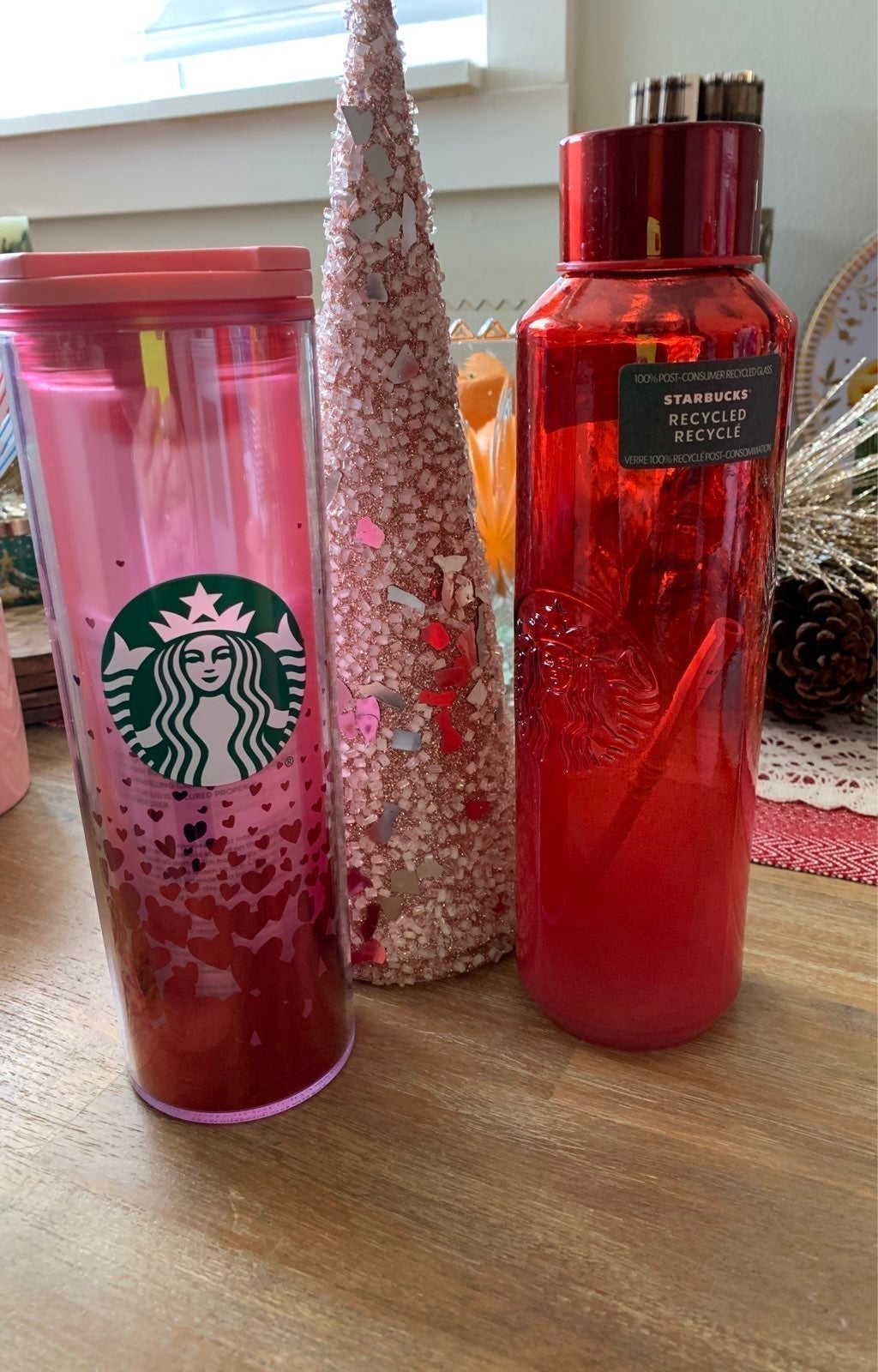Starbucks hearts insulated tumbler and recycled glass water bottle Valentines