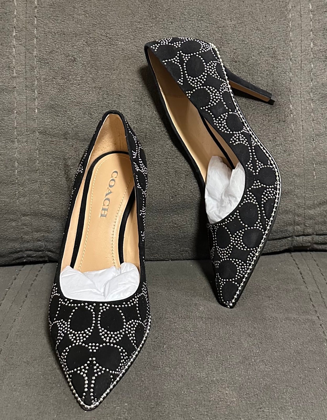Coach Waverly Pump w Beadchain Black Suede w Silver Women's Size 8 B