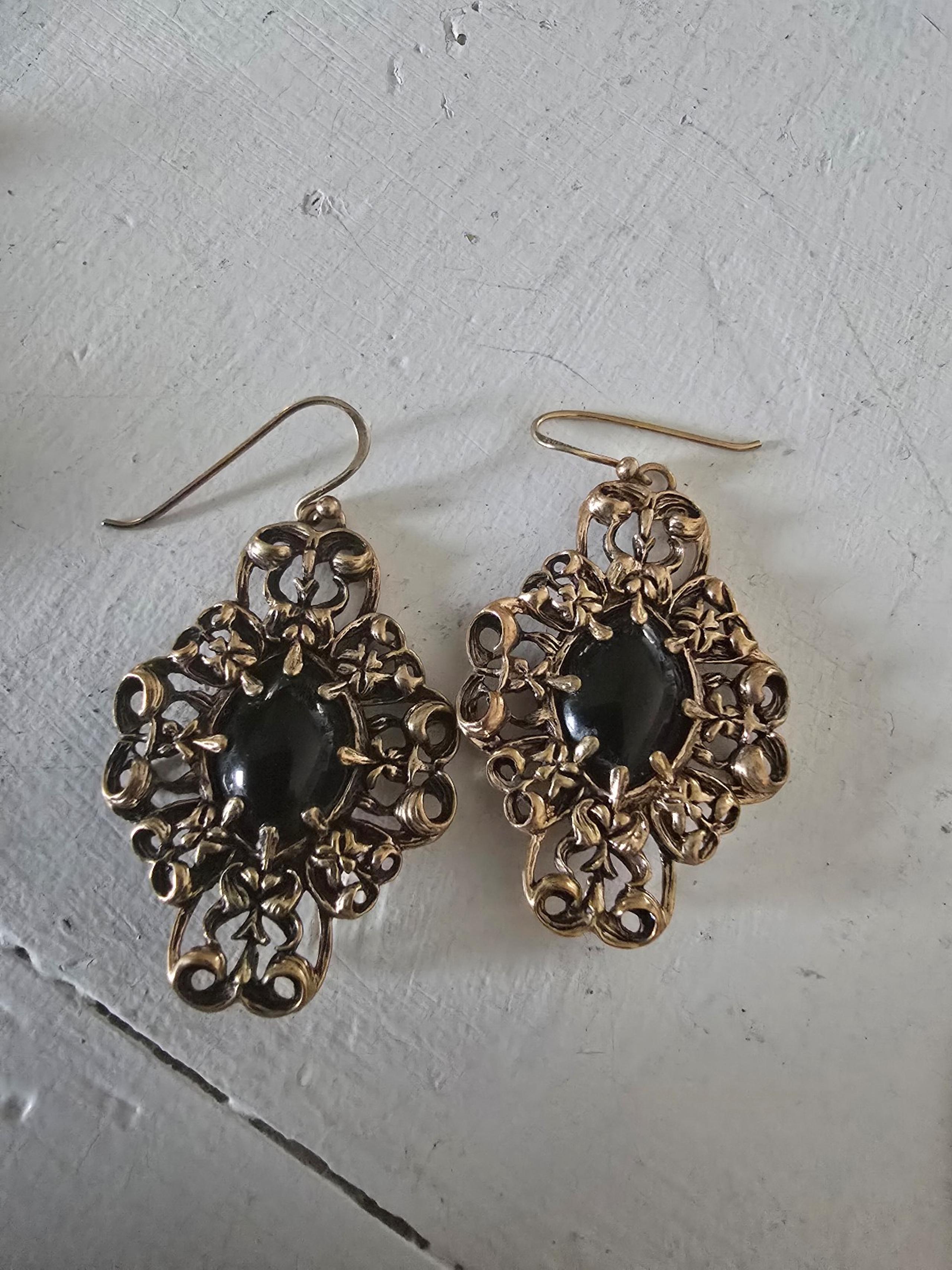 BARSE Gold Black Onyx Earrings.