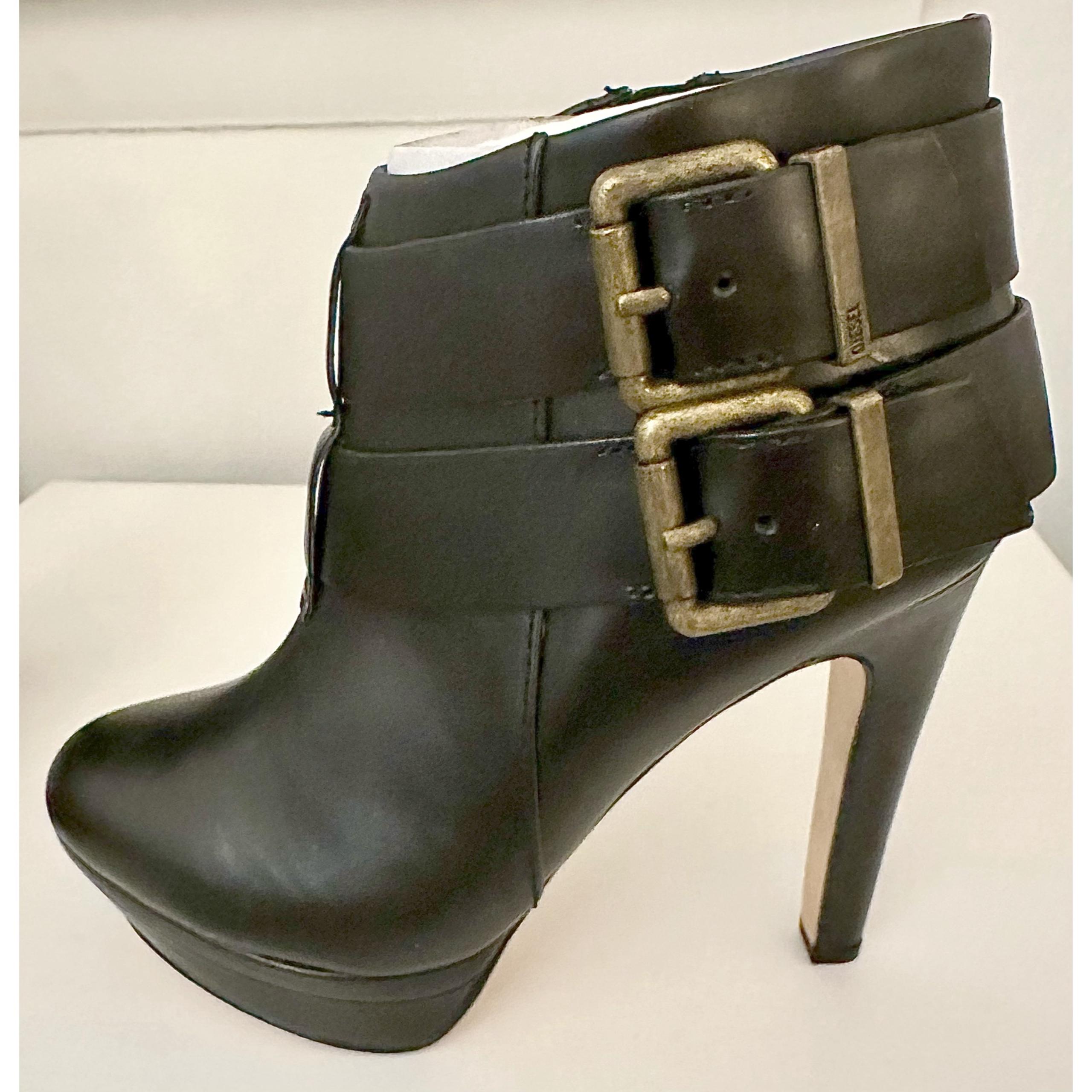 - Melrose Sydney Double Buckle Leather Bootie - Size 6.5 (37) (fits as 7) - DIESEL