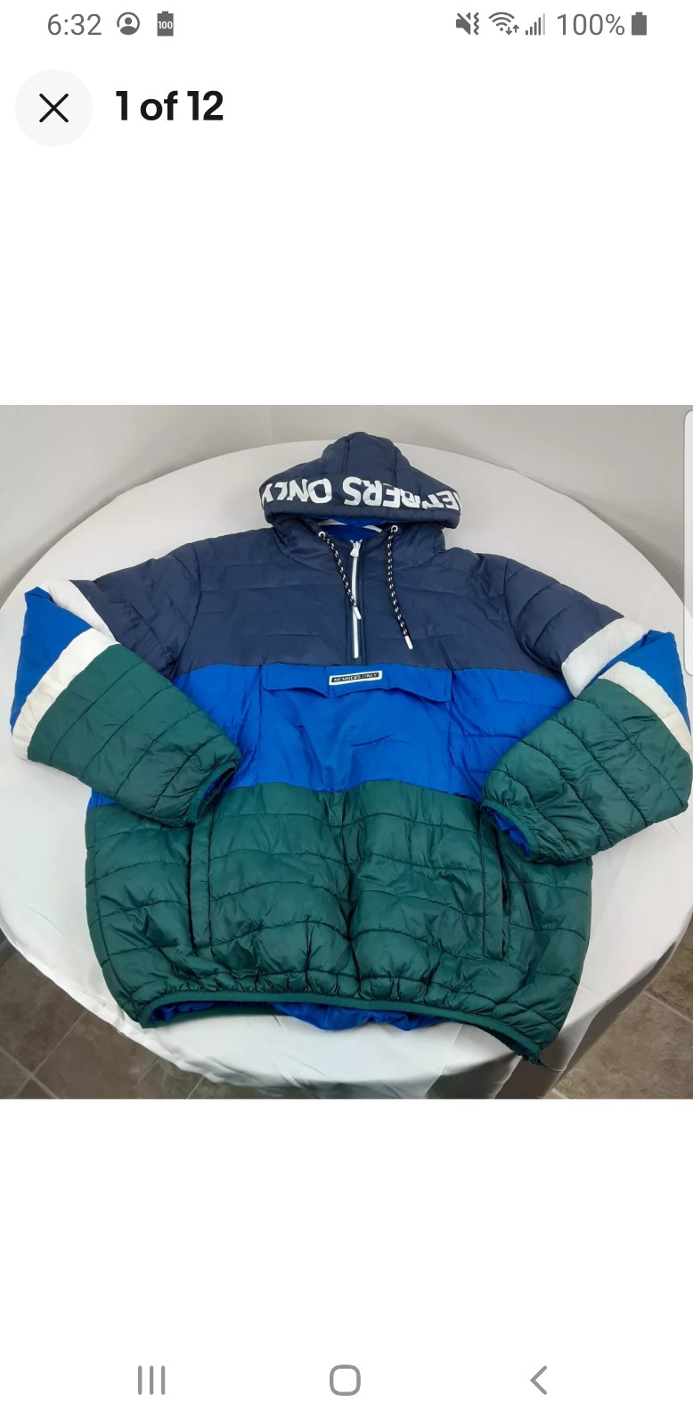 Members Only Jacket Adult XXL Blue Green Color Block Kangaroo Pocket Spellout