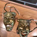 adorable pair of vintage gold brass Greek theatre masks comedy and tragedy 7x5”