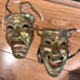 adorable pair of vintage gold brass Greek theatre masks comedy and tragedy 7x5”