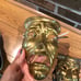 adorable pair of vintage gold brass Greek theatre masks comedy and tragedy 7x5”