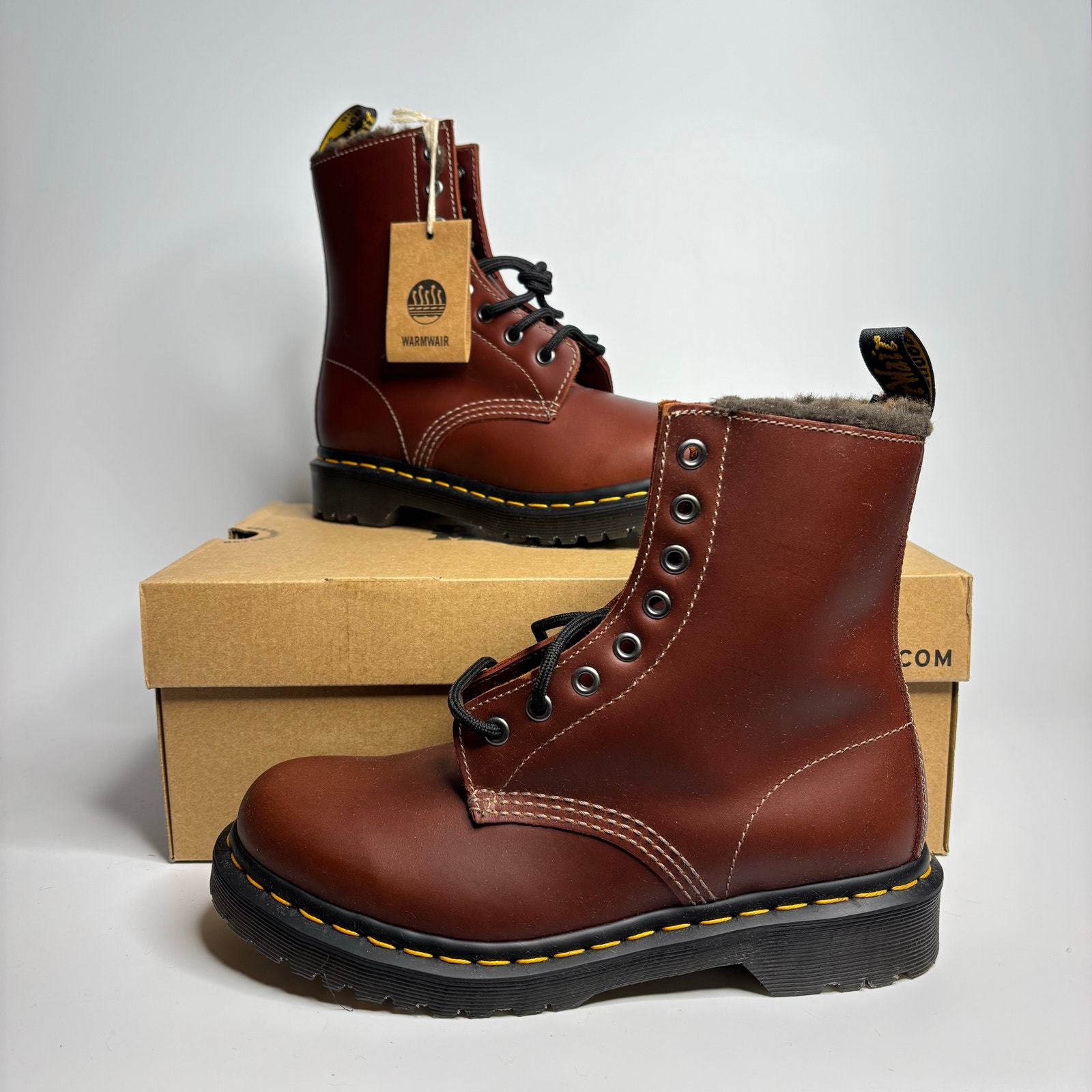 Dr. Martens 1460 Serena Faux Fur Lined Combat Boots in Brown Abruzzo Waterproof