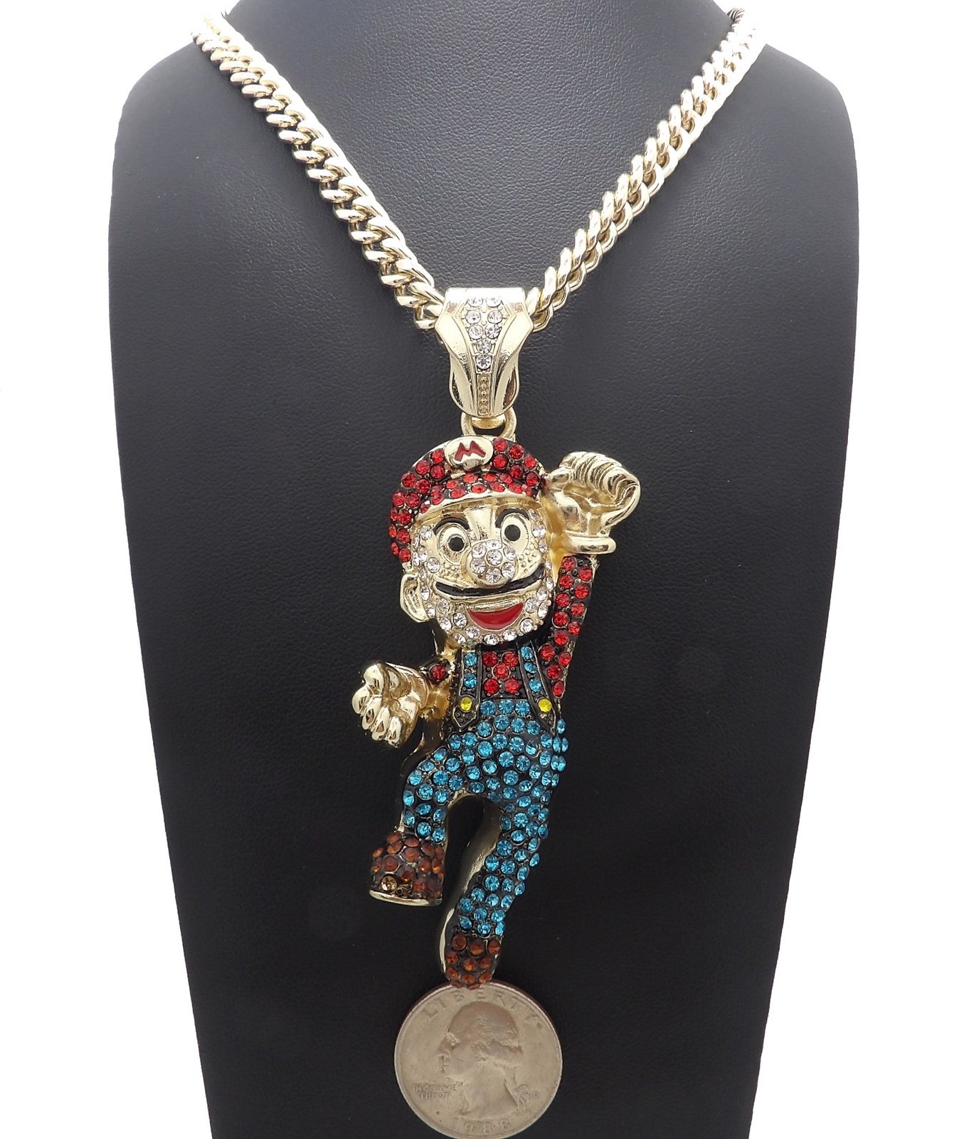NEW HIP HOP FULL ICED SUPER MARIO PENDANT &6mm 30” CUBAN CHAIN