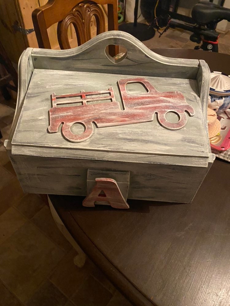Bread Box Distressed with Red Truck and A