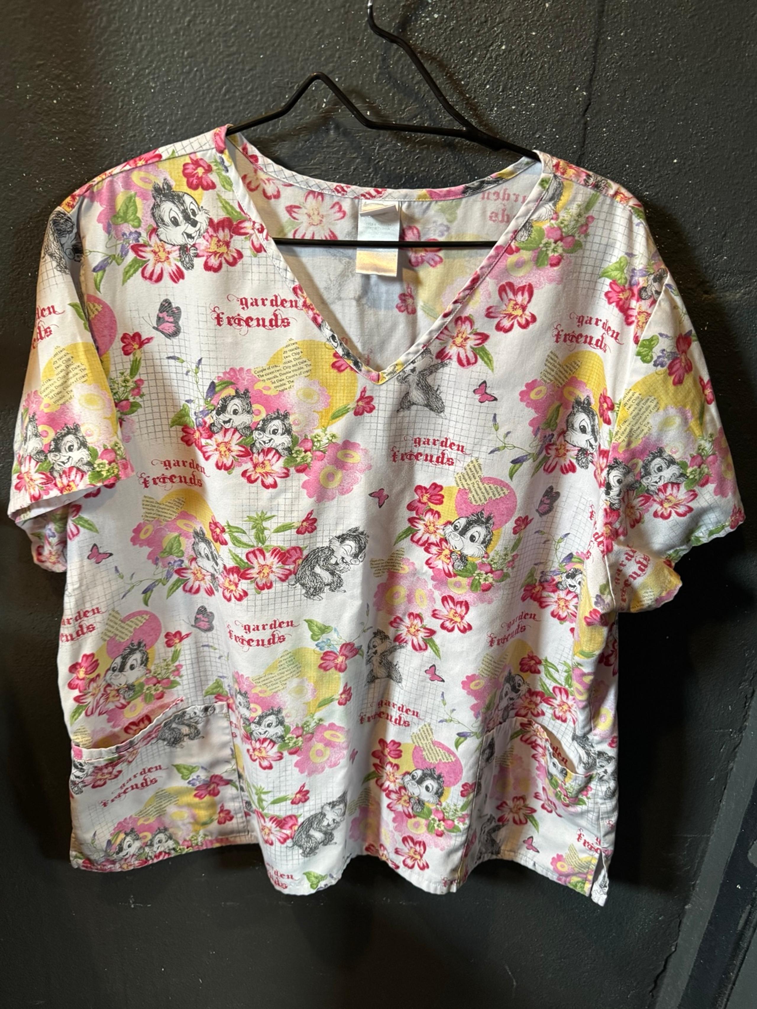 Disney White Cream Boxy Short Sleeve Scrub Top
