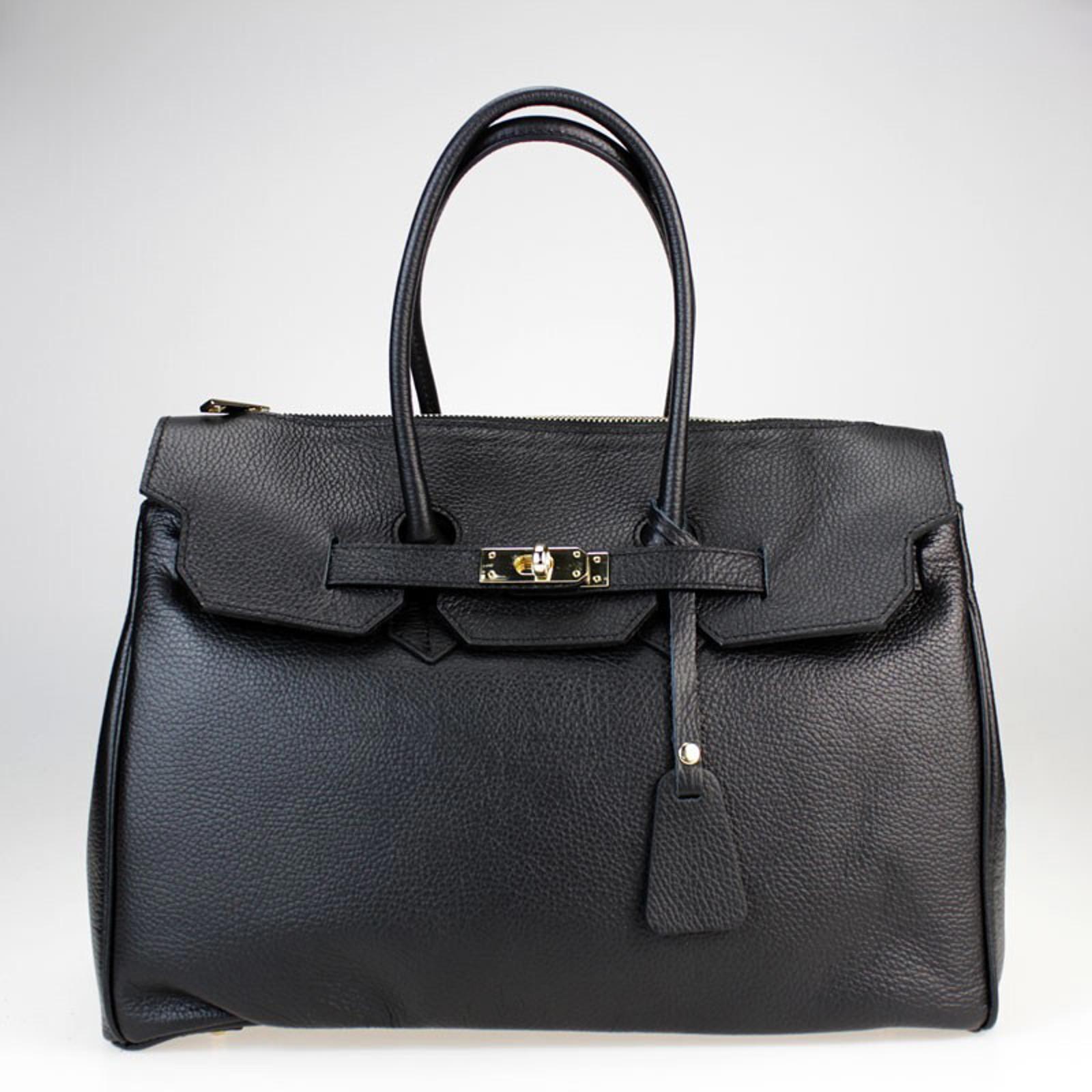 100% Italian Black Leather Shoulder HandBag Made in Italy Brand New