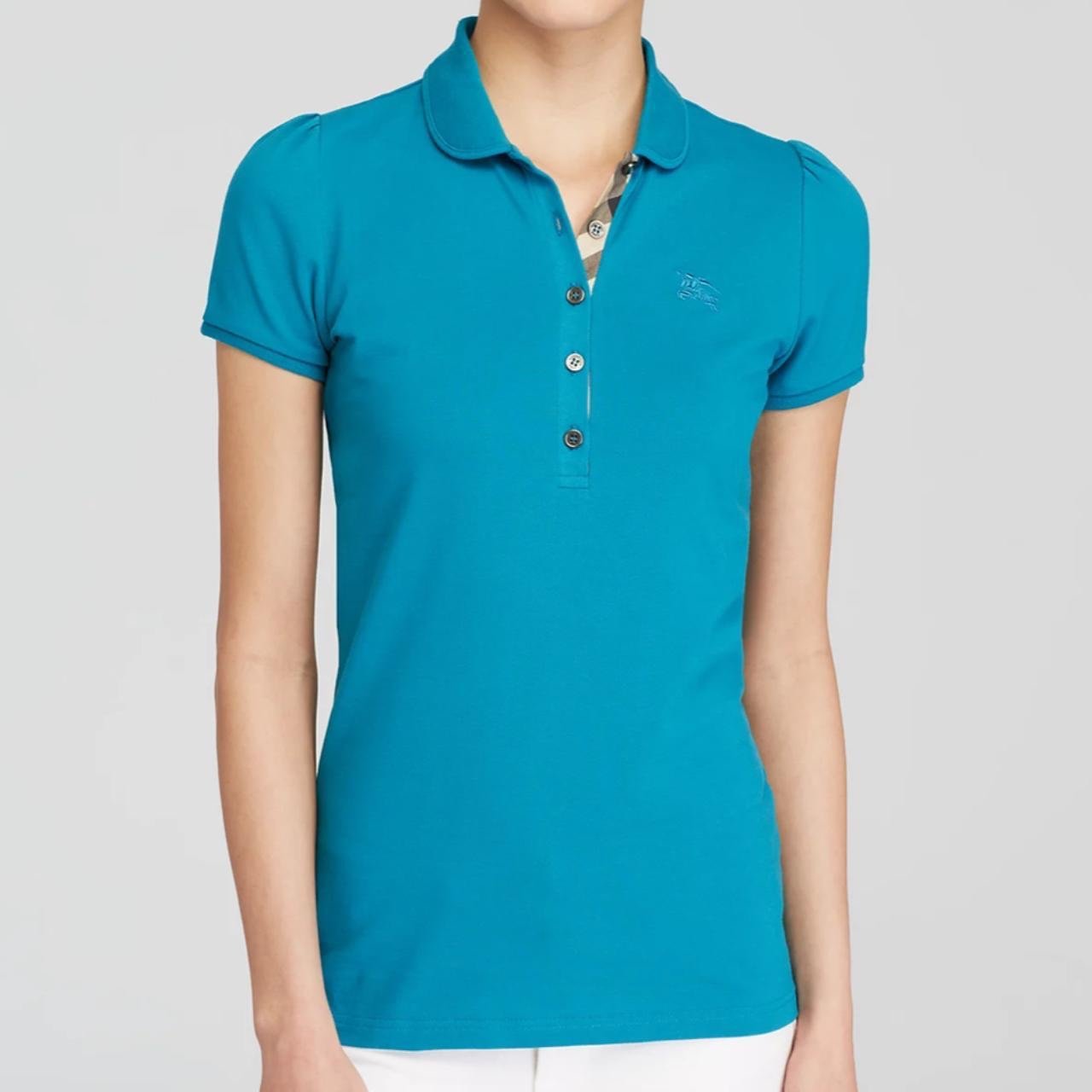 Burberry Brit Turquoise Blue Check Placket Polo Shirt - Small