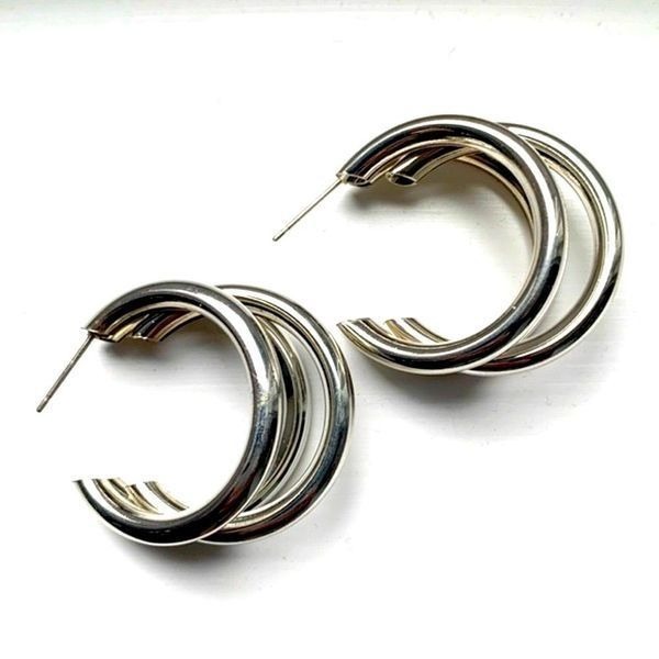 SILVER925 TRIVAL HOOP EARRINGS/シルバー/ピアス Hollow Triple Hoop Silver Tone Earrings Tri Hoop Earrings