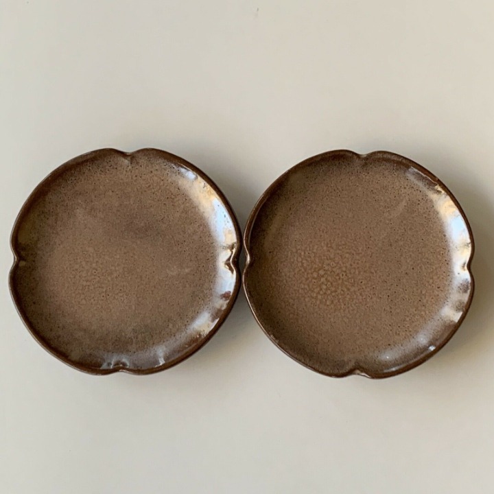 Set of 2 Frankoma Pottery 5E Plainsman Brown Satin 5.75 Saucer Dessert Plates