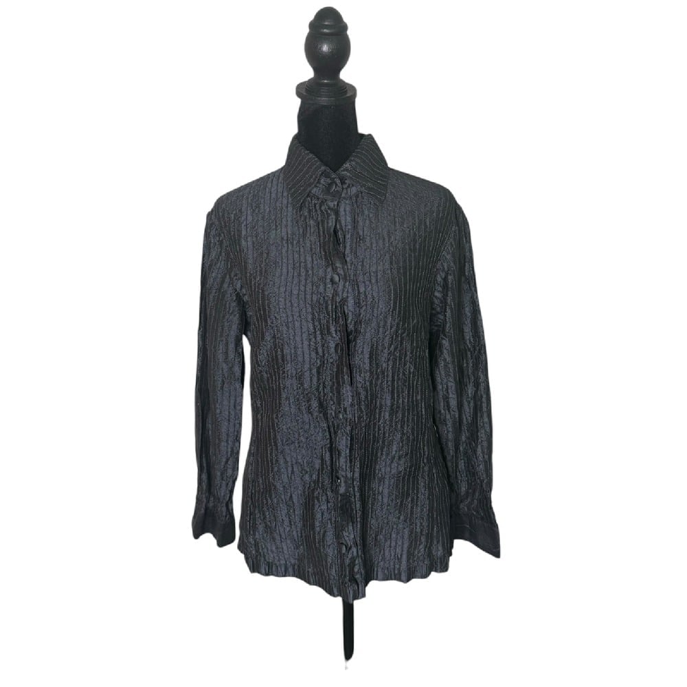 Anita Ford Thai Silk Button Down Top Womens M Pintucked Textured Collared Career