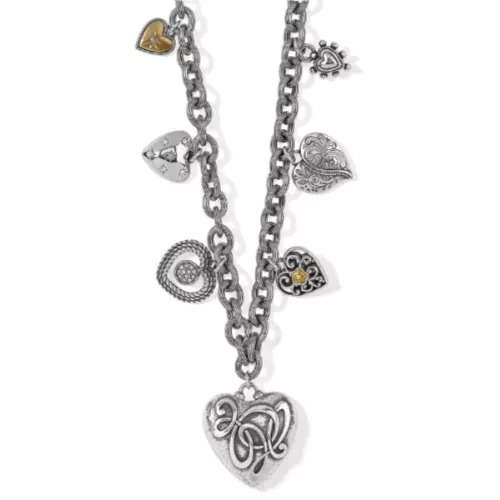 Brighton ONE LOVE hearts heart Charm Necklace NWT 148 POUCH INCLUDED