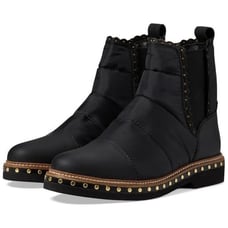NWT Free People Atlas Puffer Chelsea Boot 38 / 8 Black Studded Scallop Leather