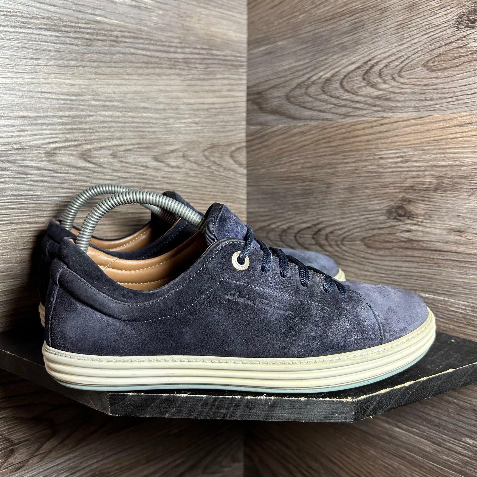 Salvatore ferragamo blue suede lace sneakers