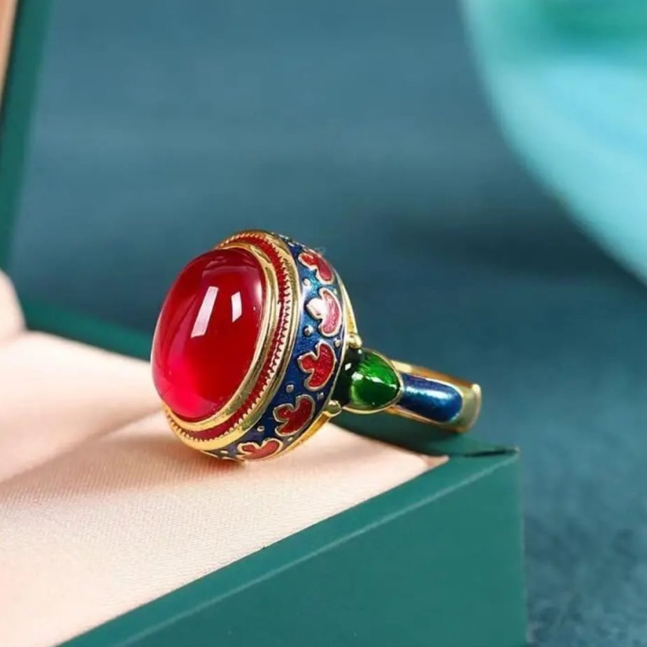 Carnelian Ring Auspicious Clouds Japanese Design Ring Vintage Adjustable Gold