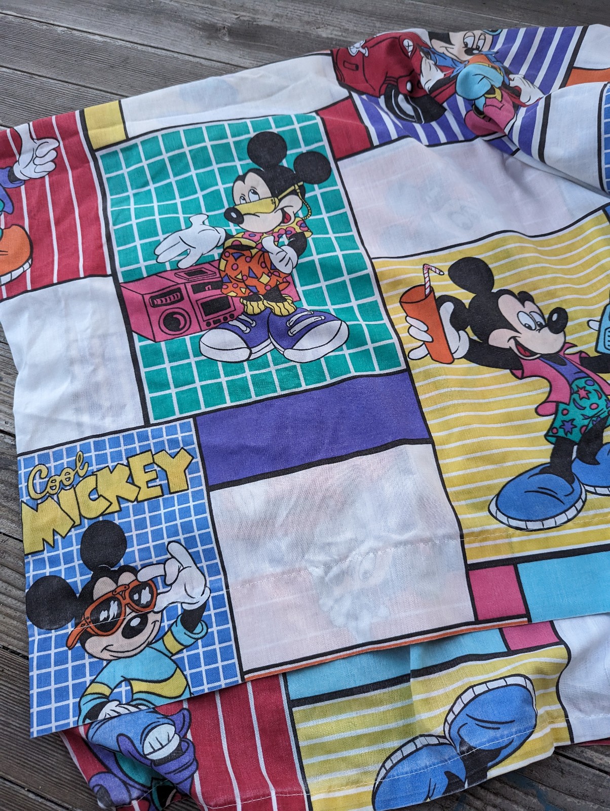 Vintage 90s Cool Mickey Mouse Disney Kids Bedsheet Fabric