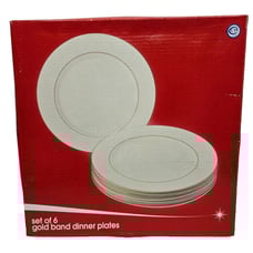 JC Penney Home Collection Double Gold Band White Dinner Plates NEW in Box NOS