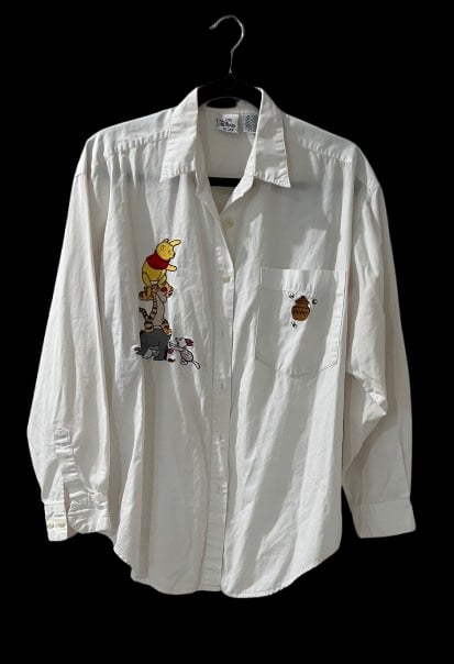 Disney Winnie the Pooh and friends white button down embroidered shirt