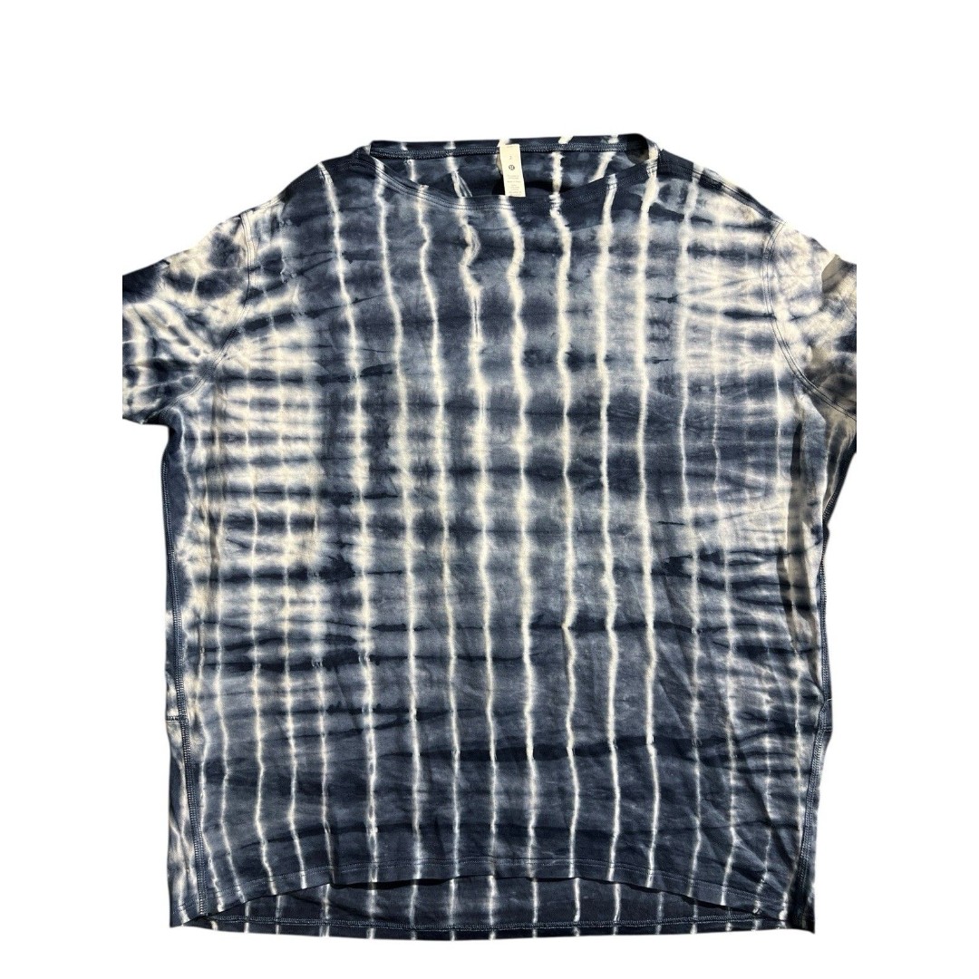 Lululemon Shirt Womens 2 Back in Action Long Sleeve Tie Dye Blue Pima Cotton